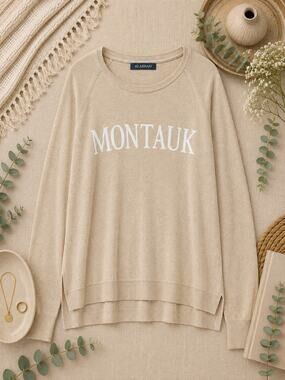 Alashan Montauk Sweater Women's Beige Cashmere Cotton Coastal Old Money SZ XL